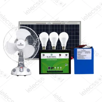 ielecssol Solar Home Lighting System with mobile charging and Table Fan- Savera