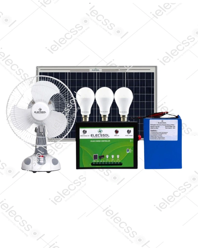ielecssol- Solar Lighting System with Mobile charging and Table Fan Savera