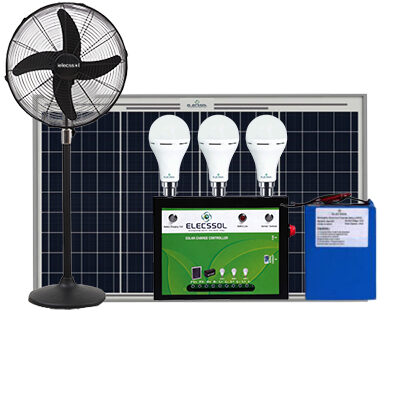 ielecssol Solar Home Lighting System with Mobile Charging and Pedestal Fan- Savera